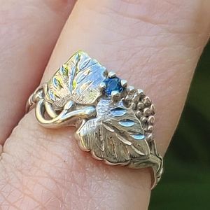 Vintage Carolyn Pollack Sterling Silver Grapes/Leaves Sapphire Ring, Size 9